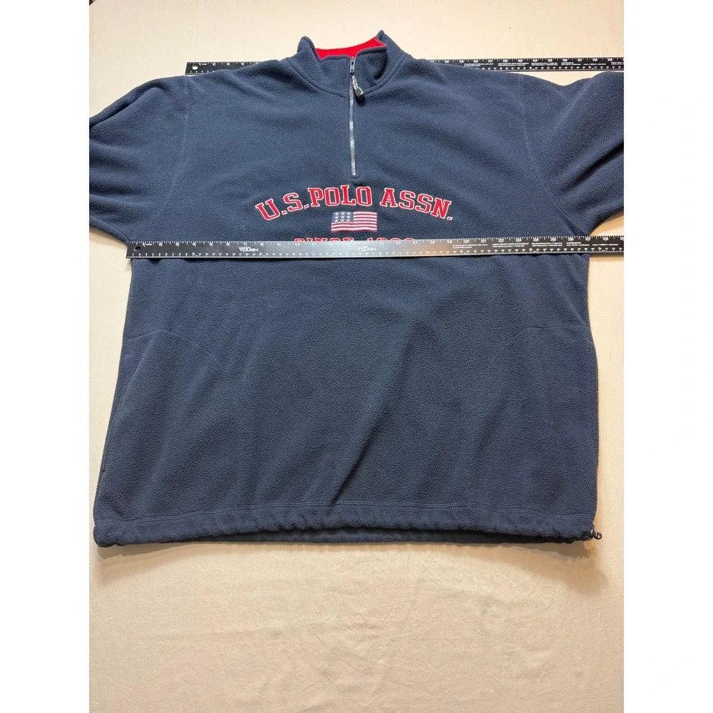 US Polo Assn Mens XL Quarter‎ Zip Fleece Pullover Navy Blue Red Logo Sweatshirt